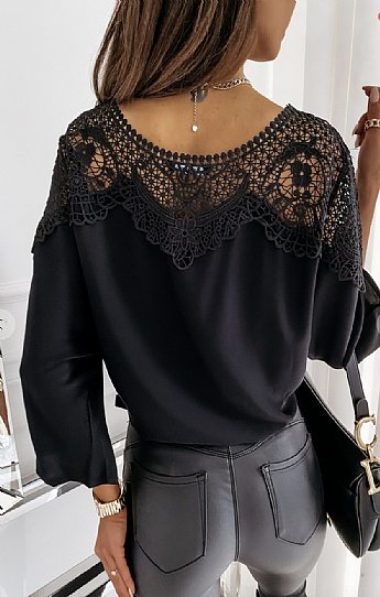 Women's Embroidered Black Lace Top Preorder