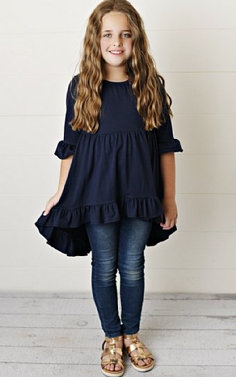 Girls High Low Navy Tunic <br>Now In Stock<br>3 to 12 Years