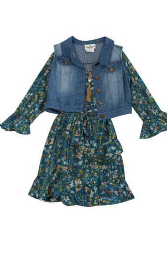 Tween Teal Print Chiffon Dress Set<br>Now In Stock<br>7 to 16 Years