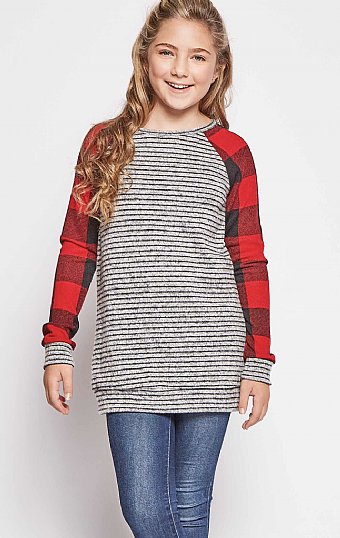 Tween Holiday Plaid & Stripe Top<br>Now In Stock<br>5 to 14 Years
