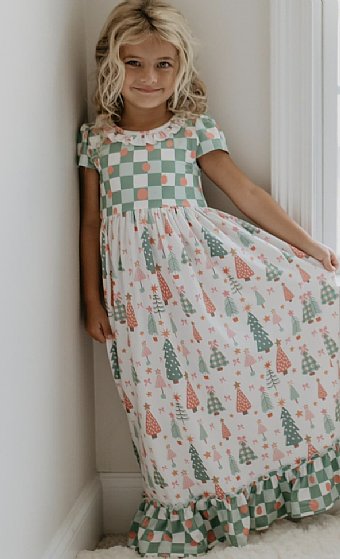 Girls Christmas Tree Lounge Gown<br>Now in Stock<br>2 to 14 Years