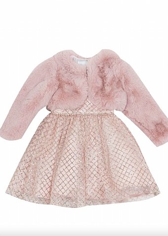 Toddler Girl Pink Sparkle Dress & Fur Coat Set <br>2 to 4 Years