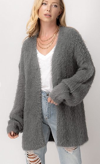 Woman's So Soft Fuzzy Grey Sweater Preorder