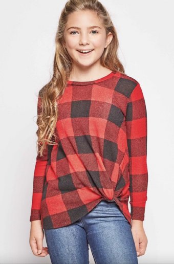 Tween Holiday Plaid Knot Top<br>5 to 14 Years