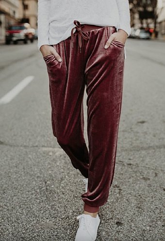 Women's Vintage Pink Velvet Jogger Pant Preorder