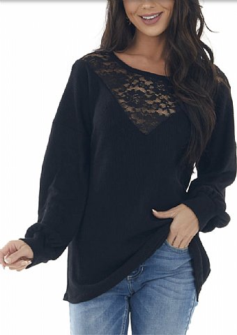 Women's Cashmere Waffle Knit Lace Top Preorder