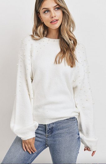 Women's Delicate Pearl Balloon Sleeve Sweater Preorder
