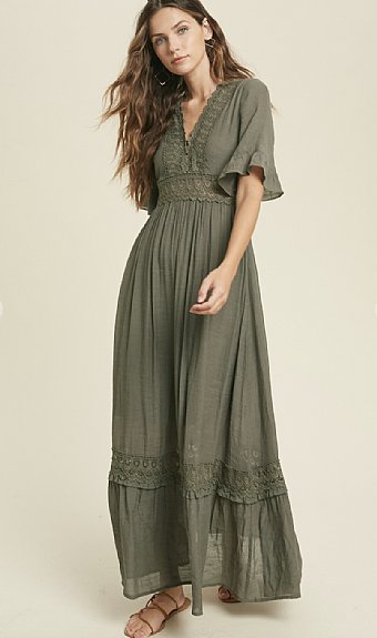 Bohemian Crochet Lace Olive Maxi Preorder