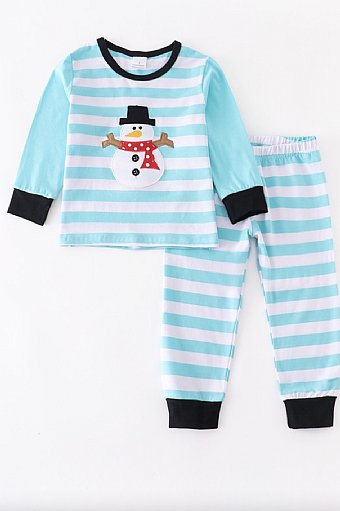 Blue Stripe Snowman Christmas Pajamas<br>12 Months to 6 Years
