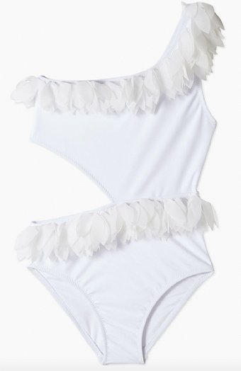 Girls White Cut Out White Petals Swimsuit<br>2 to 14 Years