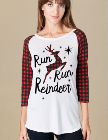 Women's Run Run Reindeer Top<BR>Matching Daughter Top Also Available!<BR>Now in Stock