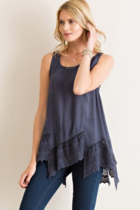 Womens Sleeveless Asymmetrical Top in Charcoal Now in Stock - Newly Added