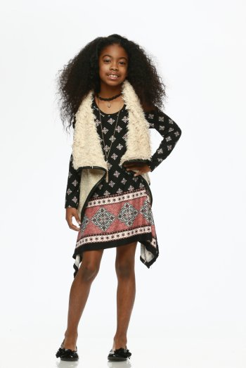 Tween Boho Beauty Cold Shoulder Dress w/ Necklace<BR>Now in Stock