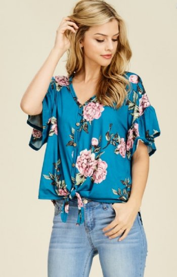 Women's Teal Floral High Lo Top<BR>Now in Stock