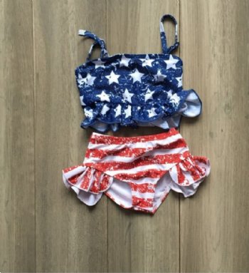 Girls Patriotic 2 Piece Swimsuit<BR>2T ONLY