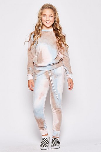 Girls Blue Taupe Tie Dye Jogger Set<br>5 to 8 Years ONLY