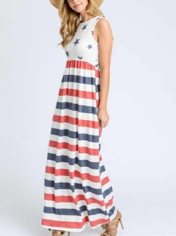 Women's Stars and Stripes Maxi Dress<BR>Now in Stock