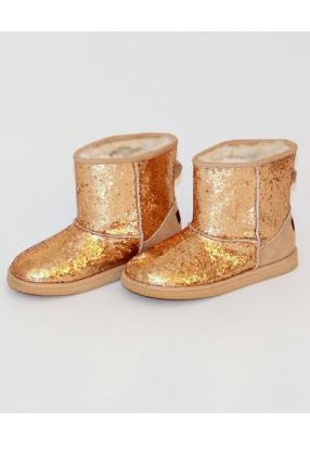Gold Glitter Furry Boots<BR>Size 12 to Youth 4<BR>Now in Stock