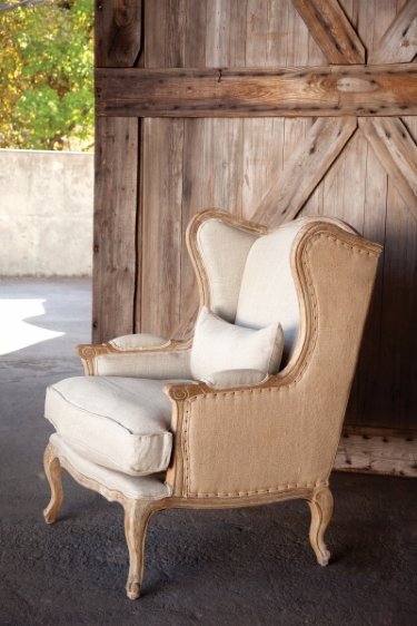 Shabby Chic Burlap & Linen Wingback Chair