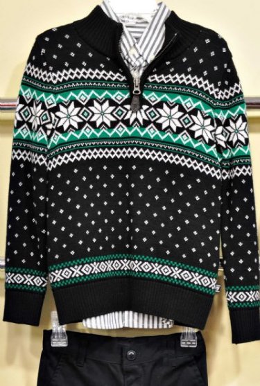 Boys 2014 Holiday Black & Green Windsor Sweater <BR>2T to 12 Years <br>Now In Stock
