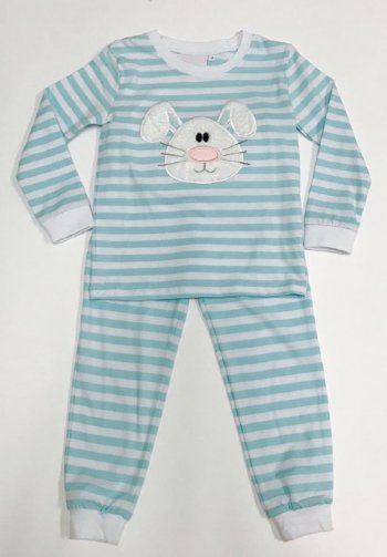 Aqua Stripes Bunny Unisex Pajama Set<BR>12 Months to 10 Years<BR>Now in Stock