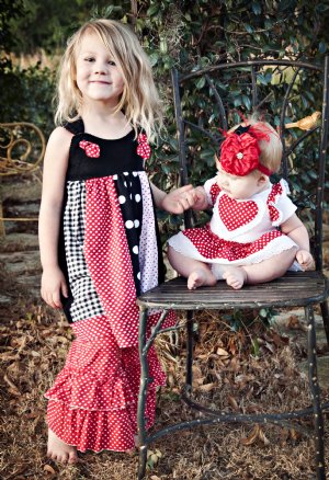 Girls Valentine Knot Dress<br>6 Months to 12 Years<br>Matches Lil Sis Onesie & Brother Outfit!<br>Pair With a Long Sleeve shirt for cooler weather!