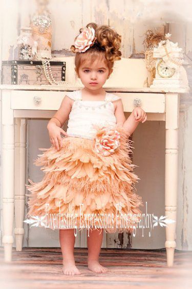 Couture Girls Blush Feather Gown<br>2 to 12 Years