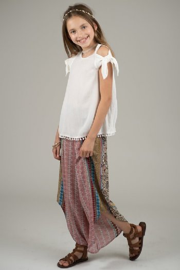 Tween White Tie Cold Shoulder Top<br>7 to 12 Years<BR>Now in Stock