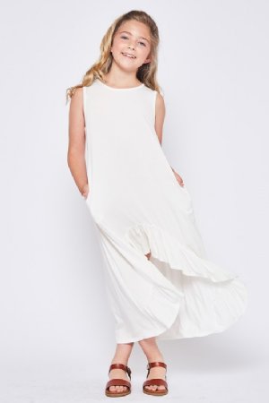 Girls White Ruffled High Low Dress <br>Now In Stock<br>6 to 14 Years