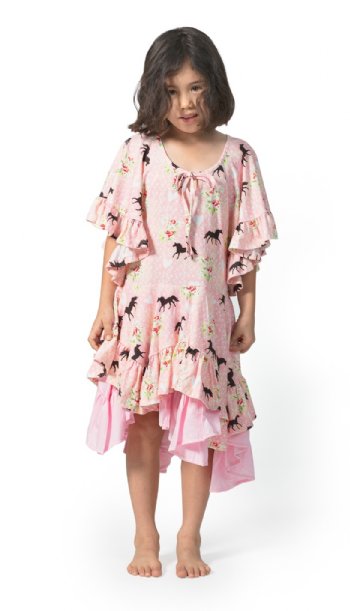 Paper Wings 2018 Spring Horse Flared Sleeve Frilled Dress<BR>5 to 12 Years<BR>Now in Stock