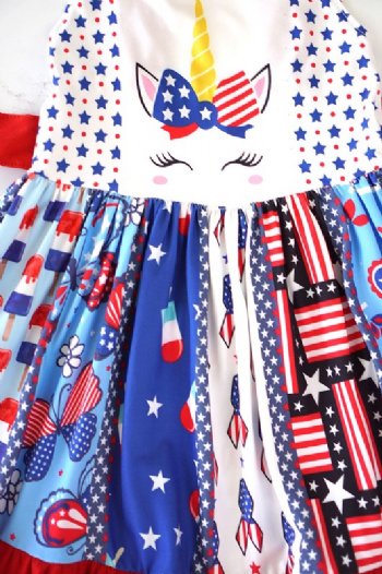 Girls 4th of July Unicorn Pinafore Dress<br>2 to 7 Years<BR>Now in Stock