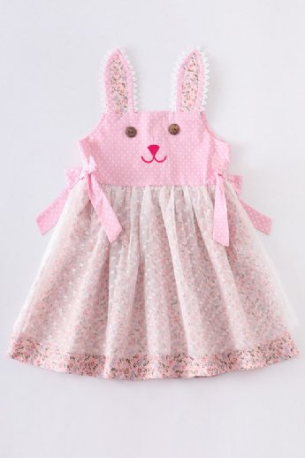 Girls Pink Lacy Bunny Dress<br>12 Months to 7 Years
