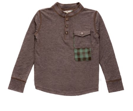 Fore!! Boys Fall 2014 Check Patch Knit Henley Shirt <BR>5 to 7 Years ONLY