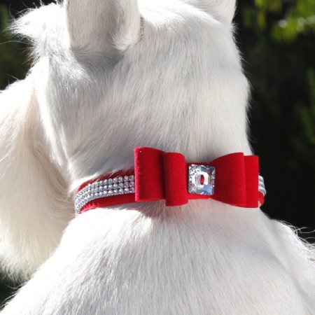Susan Lanci Red Big Bow & 3 Row Crystal Collar<BR>Now in Stock