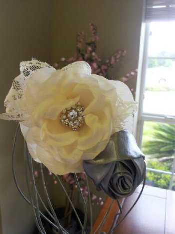 Ivory Flower & Silver Rosette Headband