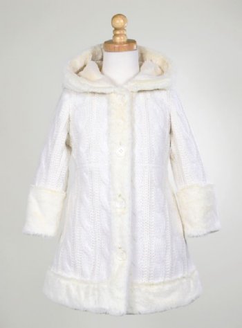 Ivory Cable Knit Sweater Coat<BR>2T & 4T ONLY