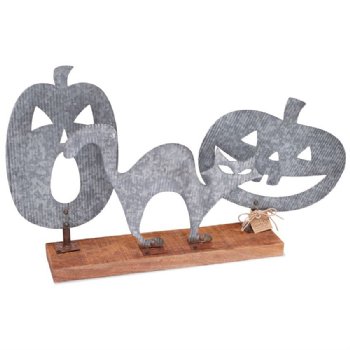 Tin Jack-O-Lantern & Cat Table Sitter<BR>Now in Stock