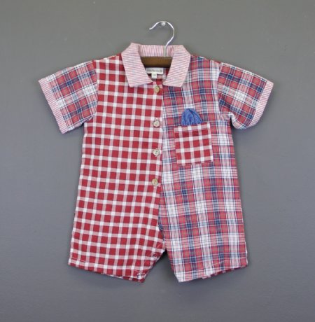 Boys Red Plaid Romper<BR>3 Months to 24 Months<BR>Now in Stock