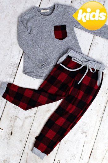Kids Holiday Plaid Lounge Set<BR>4/5 Years ONLY