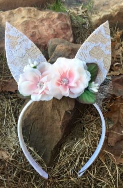 Couture Burlap Lace Bunny Ears Headband<BR>Now in Stock