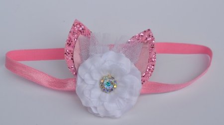 Couture Baby Bunny Ears Headband Pink Lace