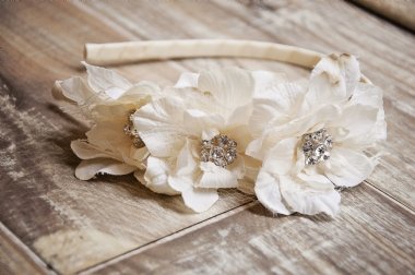 Triple Ivory Flower Headband<br>Available Hard or Soft Band