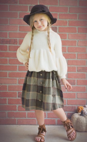 Girls Plaid Linen Skirt Preorder<br>6/7 Years ONLY