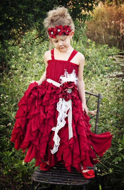 Couture Scarlet Red Fairytale Holiday Gown<br>2/3 Years ONLY<BR>Matching Flower Sash, Headband & Shoe Available Too!<br>Now In Stock!