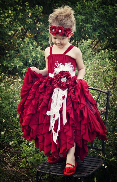 Couture Scarlet Red Fairytale Holiday Gown<br>2/3 Years ONLY<BR>Matching Flower Sash, Headband & Shoe Available Too!<br>Now In Stock!