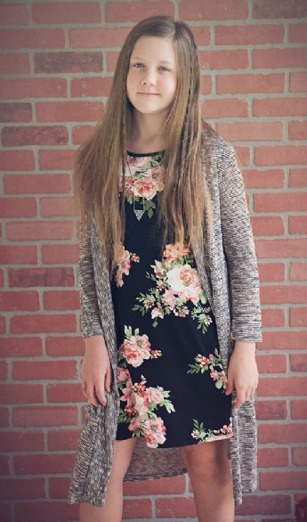 Floral Cold Shoulder Dress w/ Necklace<BR>7 to 16 Years<BR>Now in Stock