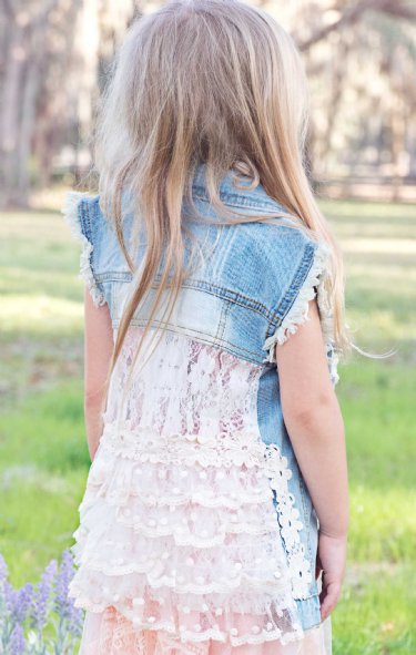MLK Girls Denim Tiered Lace Back Vest <br>Now in Stock