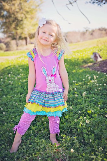 Lace & Pearls Bunny Dress & Capri Legging Set<BR>2T to 6X<BR>Now in Stock