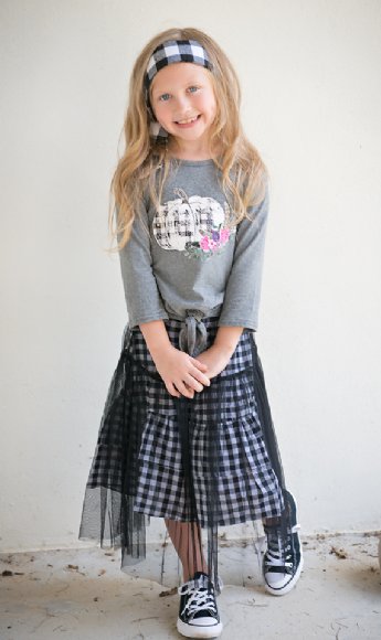 Girls Black Checked Overlay Skirt Preorder<br>4 to 14 Years