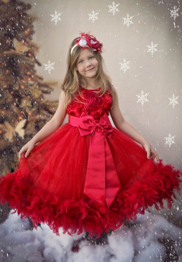 Couture Holiday Red Feather Gown